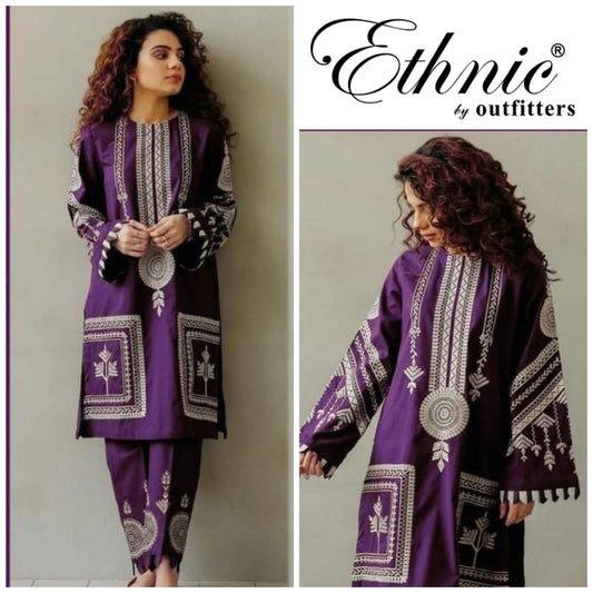 ETHNIC LAWN UNSTICHED EMB 2-PC